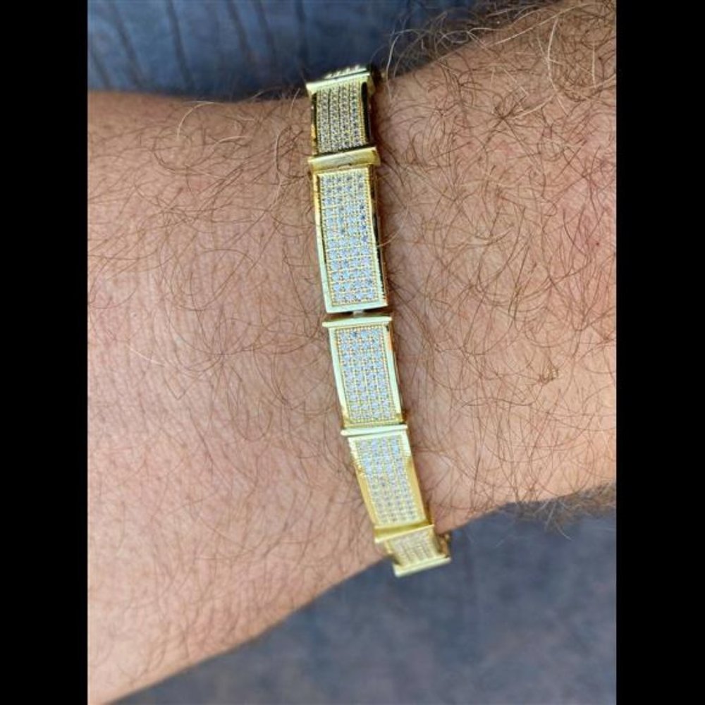 COPY - 14k Gold Over Solid 925 Sterling Silver Mens Iced Flooded Out Bracelet D… - Picture 4 of 10